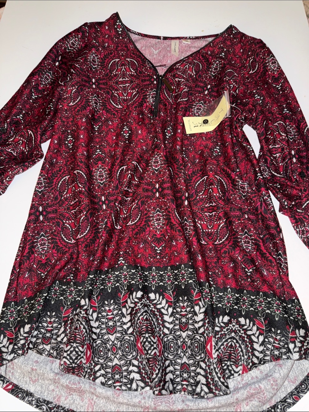 Tacera Red and Black Printed Tunic Top